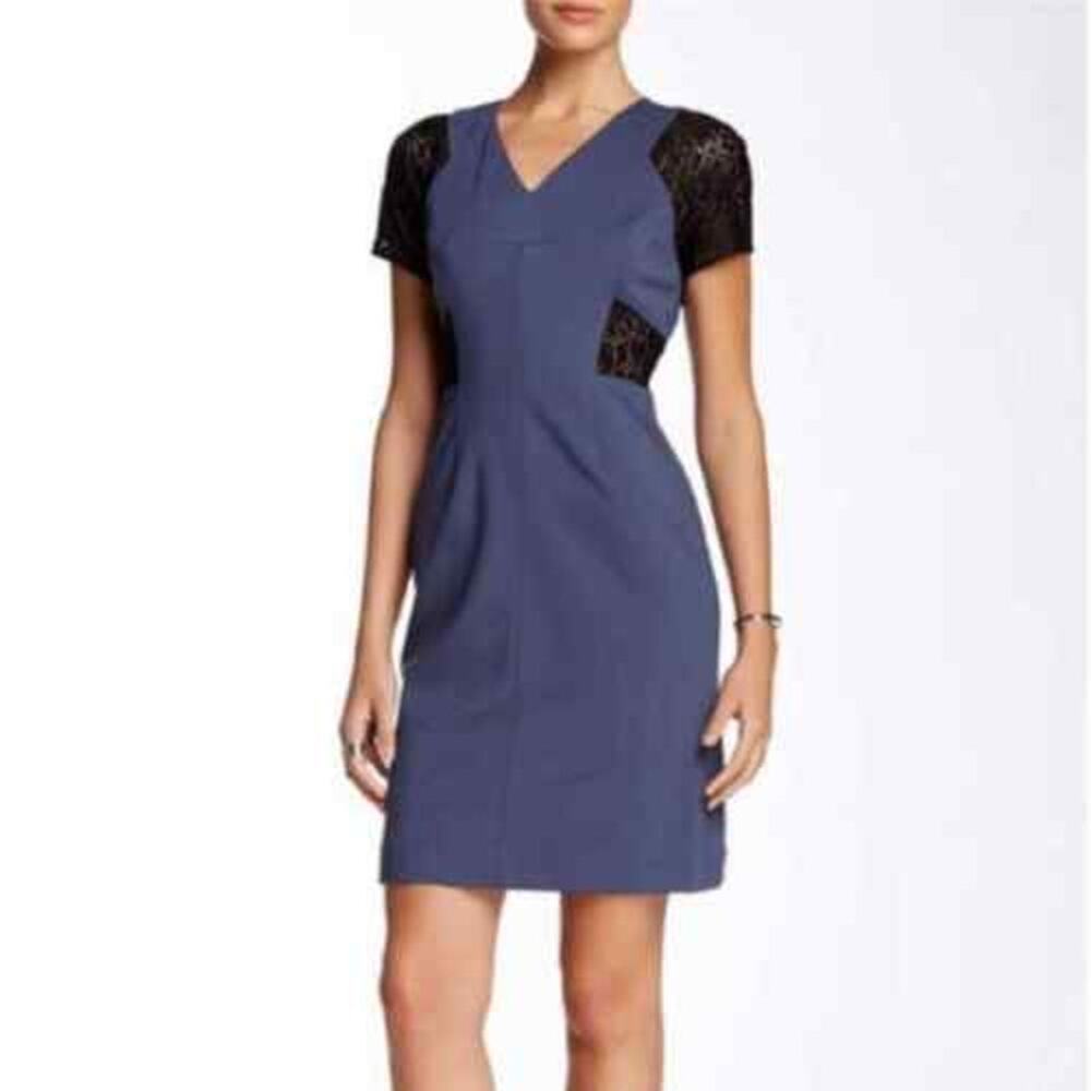 Rebecca Taylor Blue Harbour Ponte Knit Sheath Dress Black Lace Detail Sz 2 - Picture 14 of 16